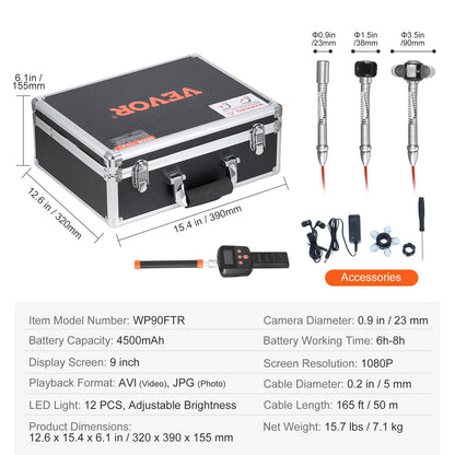 Rioolcamera – Inspectiecamera – Endoscoop – Buisinspectiecamera – Zelfnivellerend – 50m Kabel – 512Hz Locator – 36x Digitale Zoom