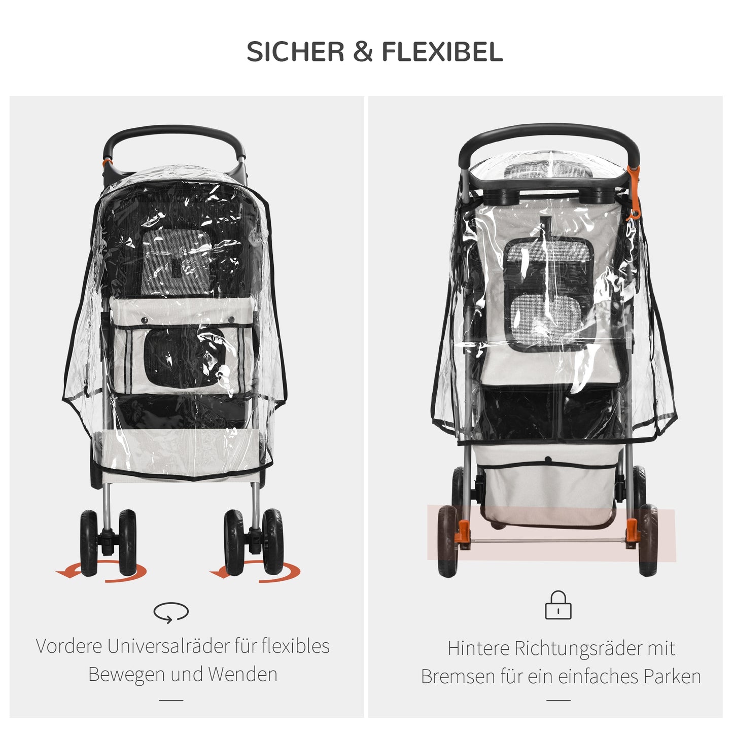 Hondenbuggy – Hondenwagen – Wandelwagen – Dierenwagen – Buggy voor Kleine Honden – Grijs – Inklapbaar Frame – Waterafstotende Hoes – 75x45x97 cm – Twee Bekerhouders