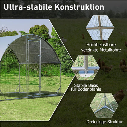 Kippenhok – Kippenren – Kippenkooi – Buitenren – Ren Voor Kleine Dieren – Gegalvaniseerd Metalen Frame – Dome Dak Met Vergrendelbare Deur – 190x280x195 cm