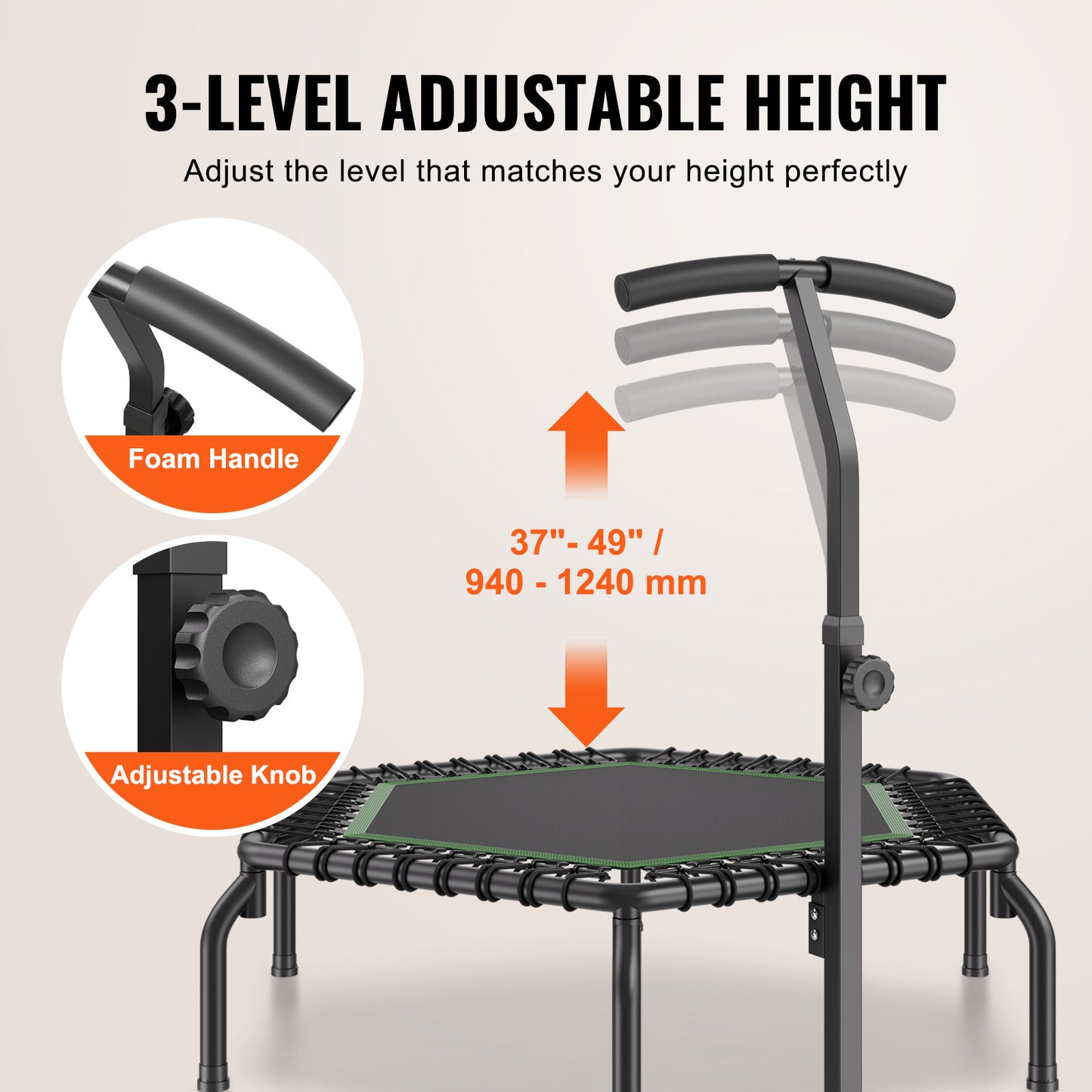 Mini Trampoline – Minitrampoline – Fitness Trampoline – Rebounder – Springmat – Verstelbaar Handvat – Draagkracht 204 kg