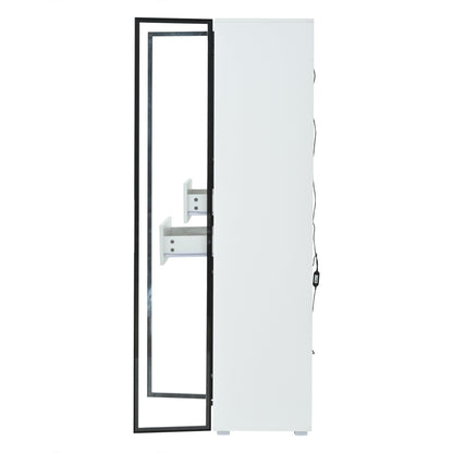 Modern Tall White Display & Storage Cabinet with 2 Glass Shelves & 2 Drawers - Sofa/Buffet/Living Room Cabinet, Space-Saving Furniture for Small Apartments, Durable Metal Frame, Contemporary Design