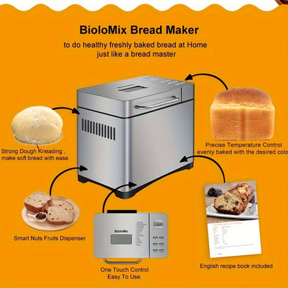 Broodbakmachine – Broodmachine – Broodbakapparaat – Automatische Broodbakker – Broodbakautomaat – 19-in-1 Programma’s – Roestvrij Staal 650W – 3 Broodformaten Met Noten- en Fruitdoseerder