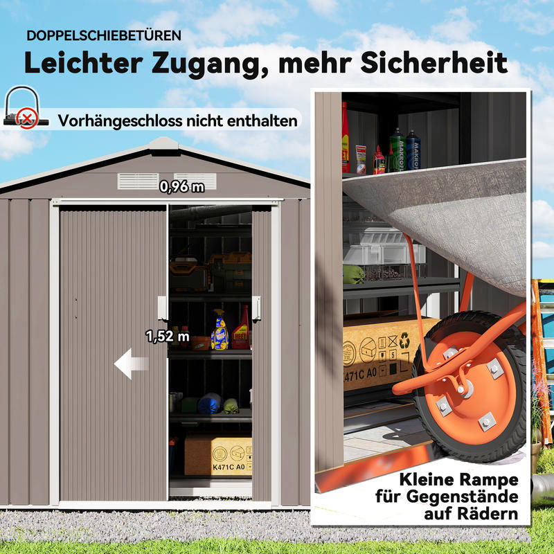 Large 2.13x1.30x1.85m Heavy-Duty Metal Tool Shed with Sliding Doors - Temporary Removable Panel Design, Alloy/Steel Frame & Galvanized Top, Spacious Outdoor Storage for Garden, Workshop, Construction Site - Easy Assembly, Dur