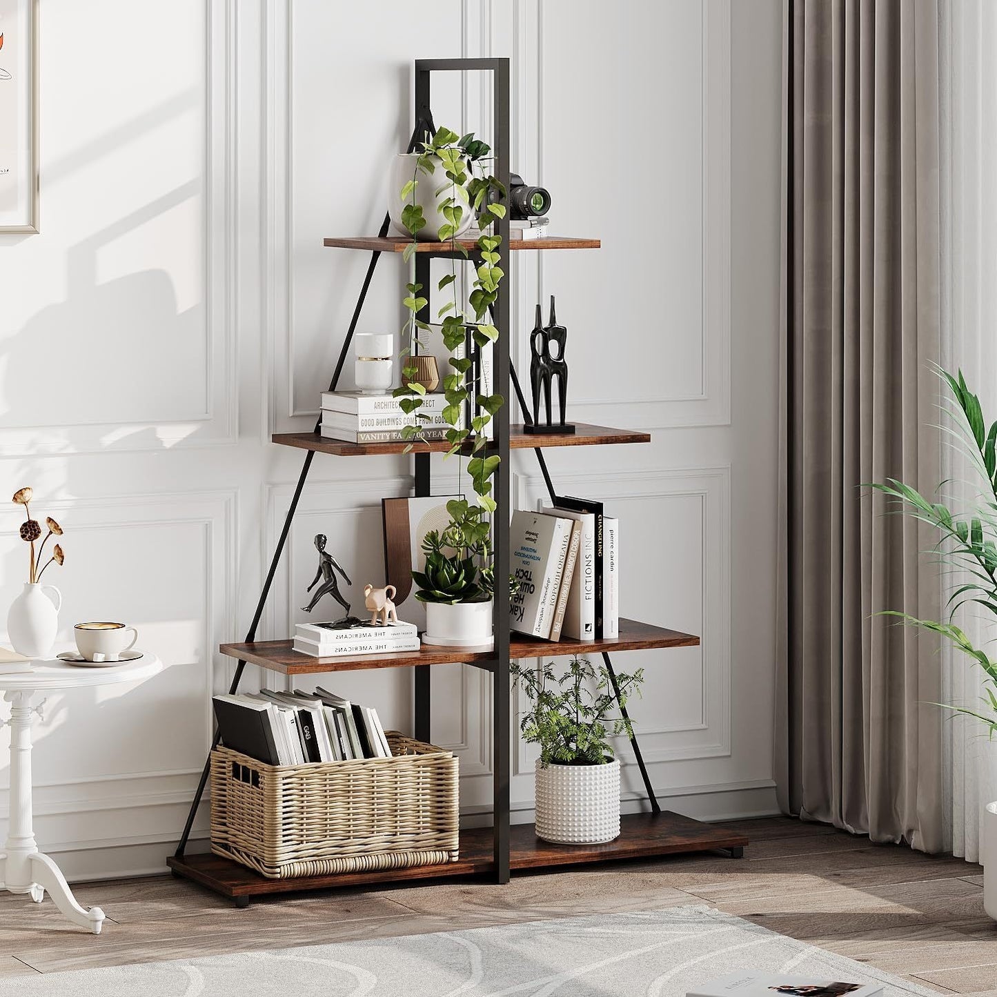 Boekenkast – Boekenplank – Wandrek – Boekenrek – Opbergkast – Smal Bootvormig Design – Stevig MDF 4-Lagen - Bruin