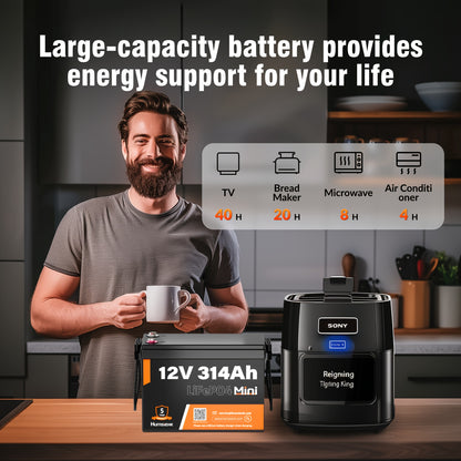 LI-Ion Accu – LIFEPO4 Accu – Oplaadbare Batterij – Camper Accu – Zonne-Energie Accu – Compact 12V 314AH – Langdurige Levensduur 15.000+ Cycli