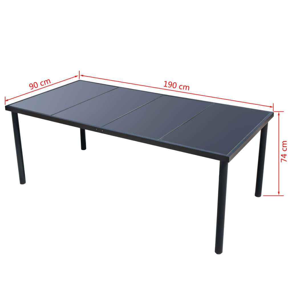 Tuinset – Tuinmeubelset – Buitenmeubilair – Terrasset – Eettafelset Zwart – 8 Stoelen – Gehard Glasblad – Waterafstotende Textielbekleding