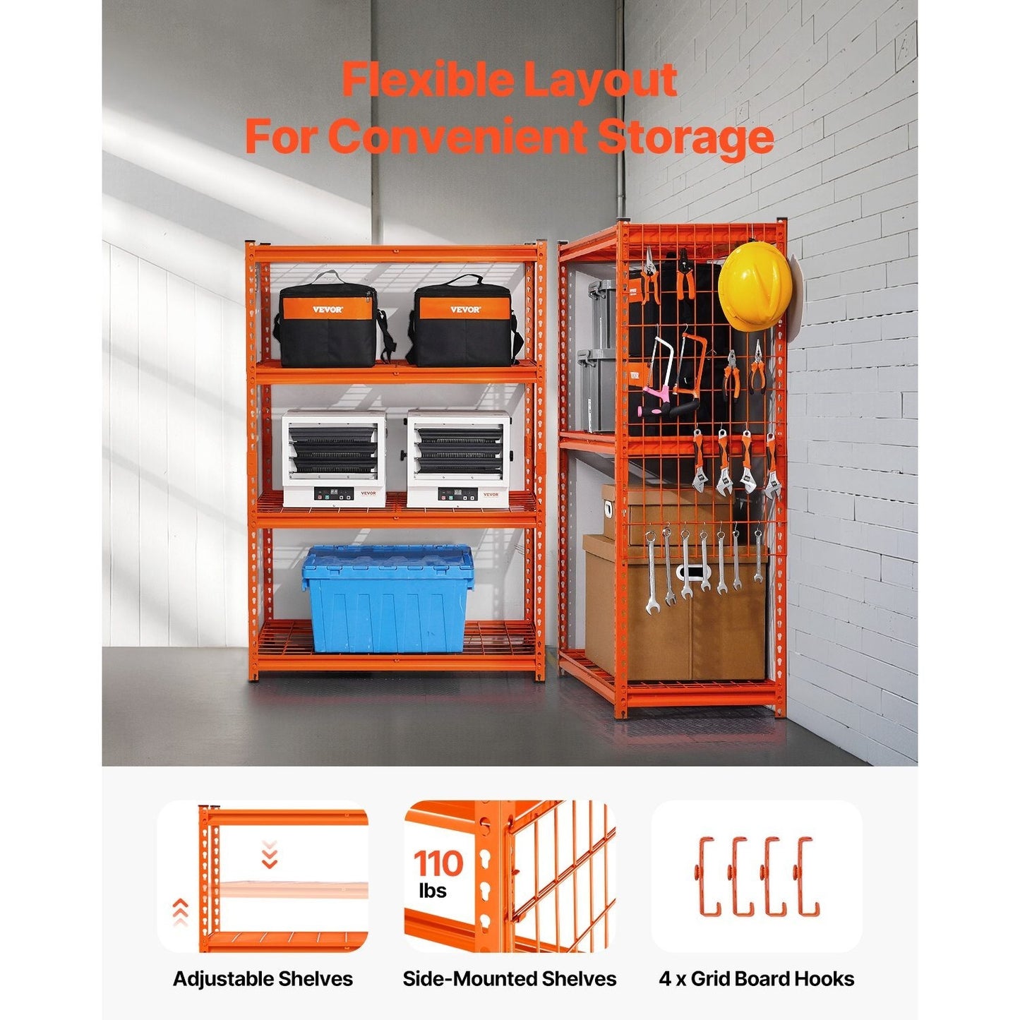 Stellingkast – Opbergrek – Magazijnstelling – Opbergkast – Metalen Rek – 4 Laags Verstelbaar – Draagvermogen 1088 kg