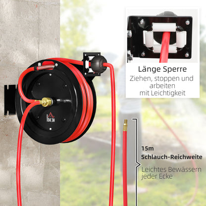 Tuinslanghaspel – Wandslangenbox – Slanghouder – Slanghaspel Automatisch – Tuinslang Op Rol – Metalen Behuizing – 20 Bar Werkdruk – 15+1 Meter Slang