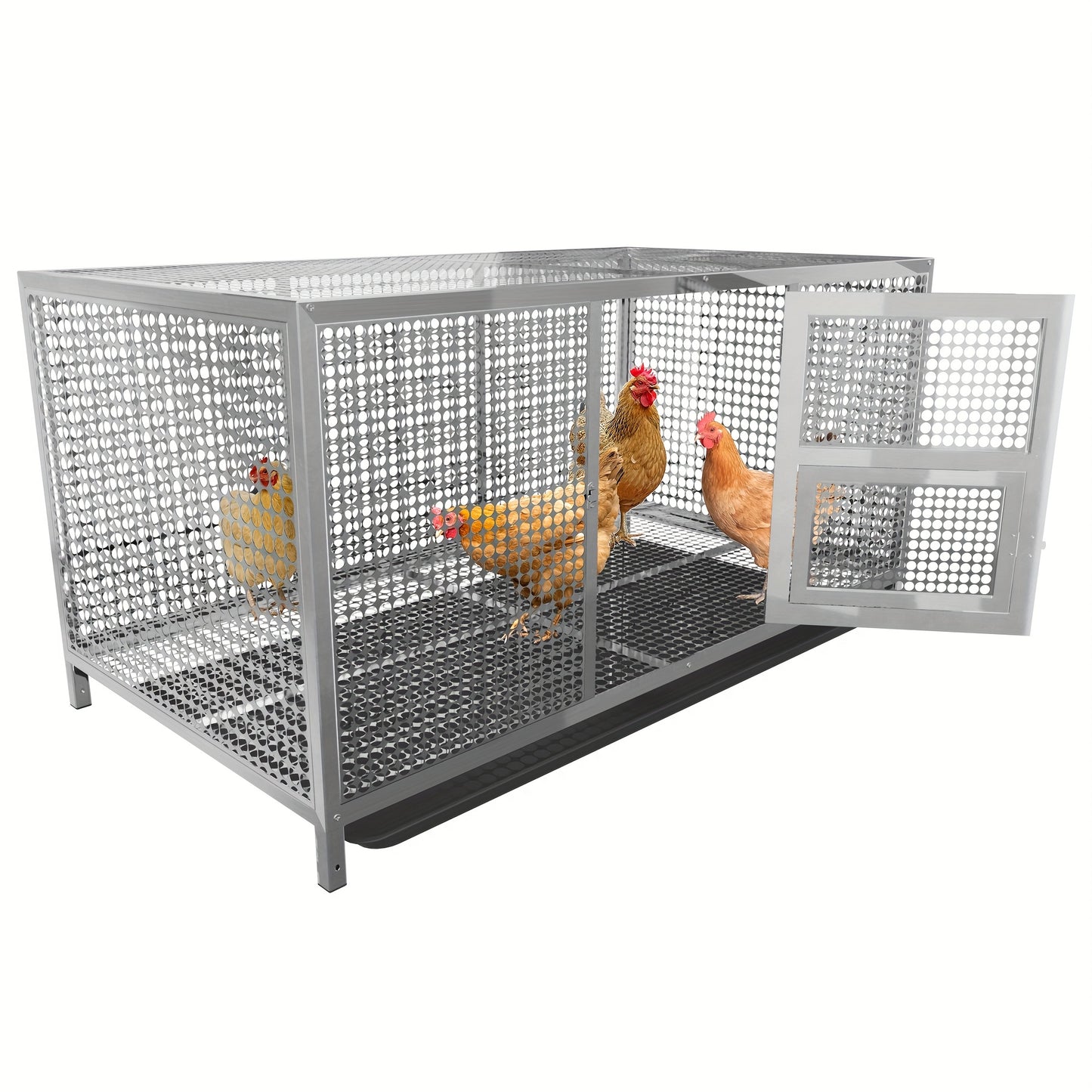 Kippenhok – Kippenren – Dierenren – Buitenhok – Dierenverblijf – Roestvrij Staal – Waterdichte Hoes – 110x70x60 cm