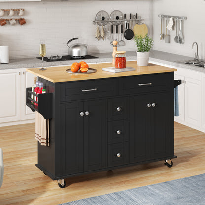 Keukenwagen – Servierwagen – Werktafel – Kantoorwagen – Opbergwagen – Uitklapbaar Werkblad 120×65 cm – 5 Lades & 2 Kasten