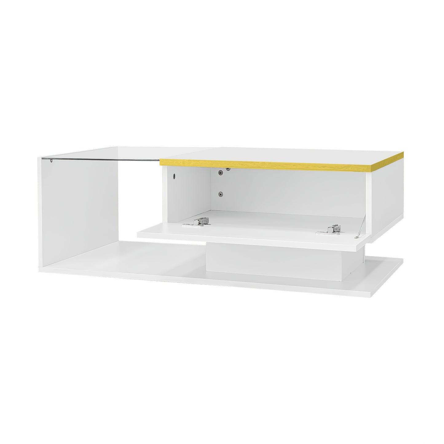 Contemporary 90cm Long High-Gloss White Coffee Table with Glass Top - Sturdy Metal Frame, Side Table & Coffee Table in One, No Assembly Required, Perfect for Living Room or Office, Coffee Table Decor, Versatile Furniture, Min
