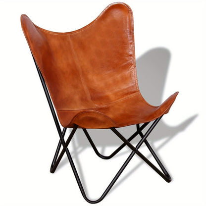 Bruine Leren Vlinderstoel – Accentstoel – Fauteuil – Armstoel – Leunstoel – Echt Leer – Comfortabele Zitting – Stijlvolle Woonkamerstoel