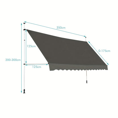 Knikarmzonwering – Balkonzonwering – Klemluifel – Zonnescherm – Uitschuifbaar – Aluminium Frame – Verstelbare Hoogte 400x120 cm – Grijs
