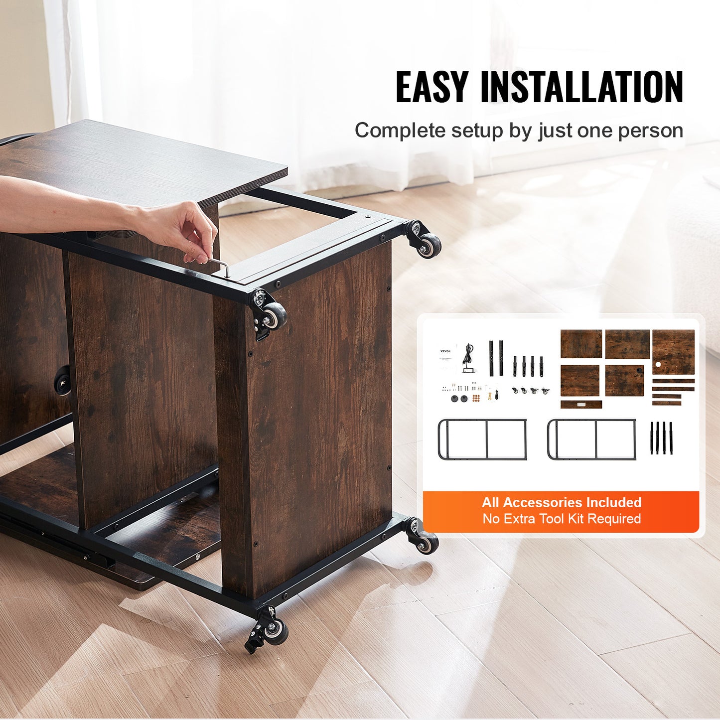 Heat Press Tafel – Werktafel – Werkbank – Opbergtafel – Mobiele Tafel – Inklapbare Zijpanelen – Geïntegreerd Oplaadstation