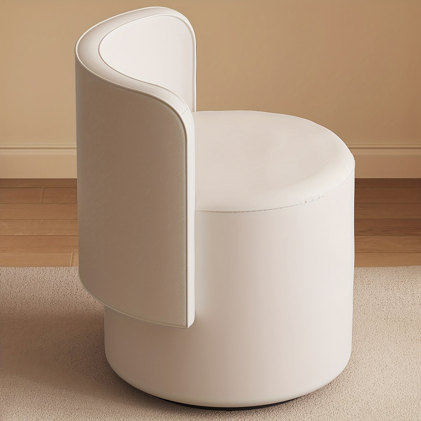 Dressoirstoel – Draaikruk – Make-up Stoel – Bureaustoel – Fauteuil – 360° Draaibaar – Zacht Kussen – Compact Rond Design – Beige Grijs – Met Rugleuning en Voetensteun