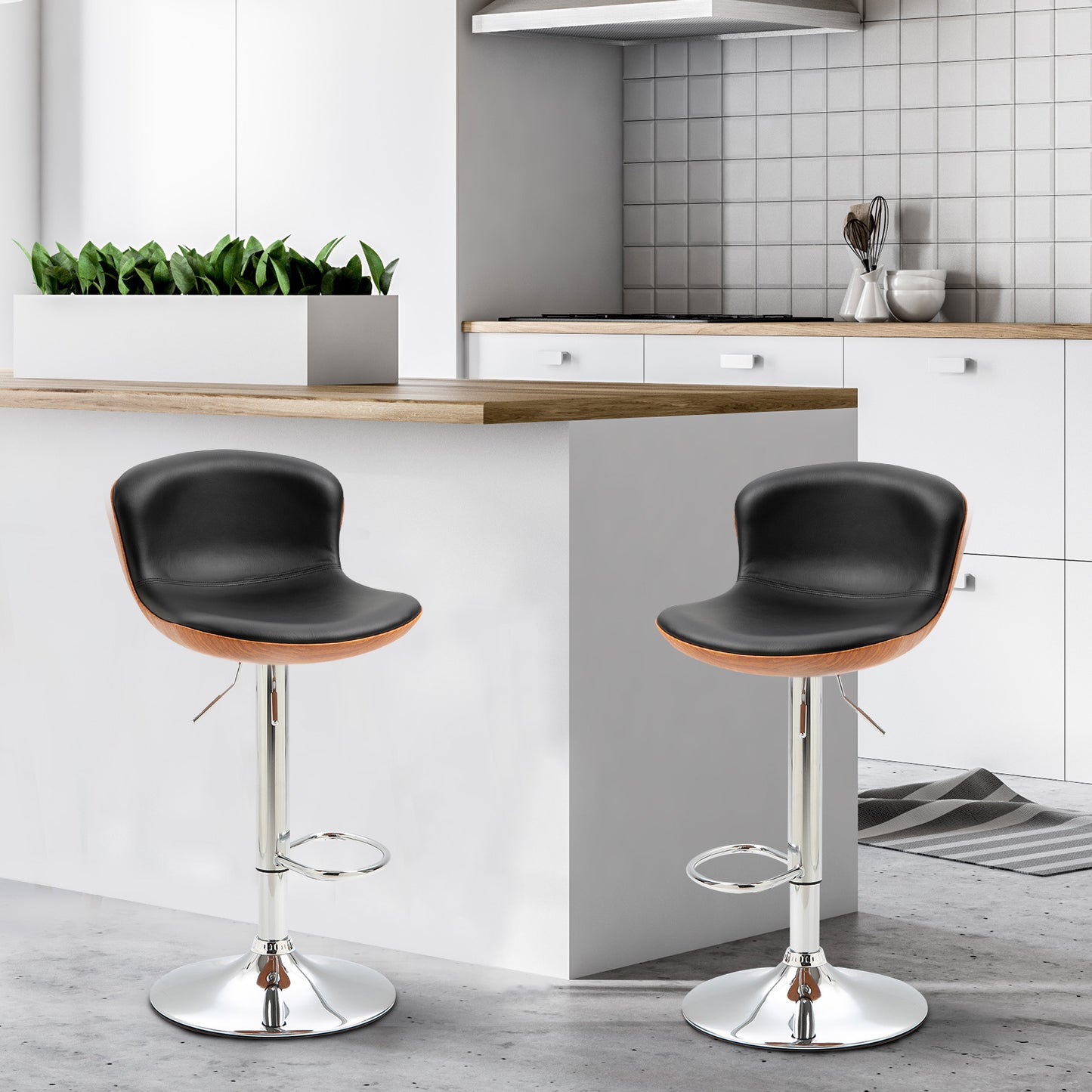 Barstoel – Barkruk – Barstoelkruk – Bistrostoel – Keukenkruk – Verstelbare Zithoogte 85-106 cm – Draaibare Zitting – Zwart Kunstleer Met Metaal