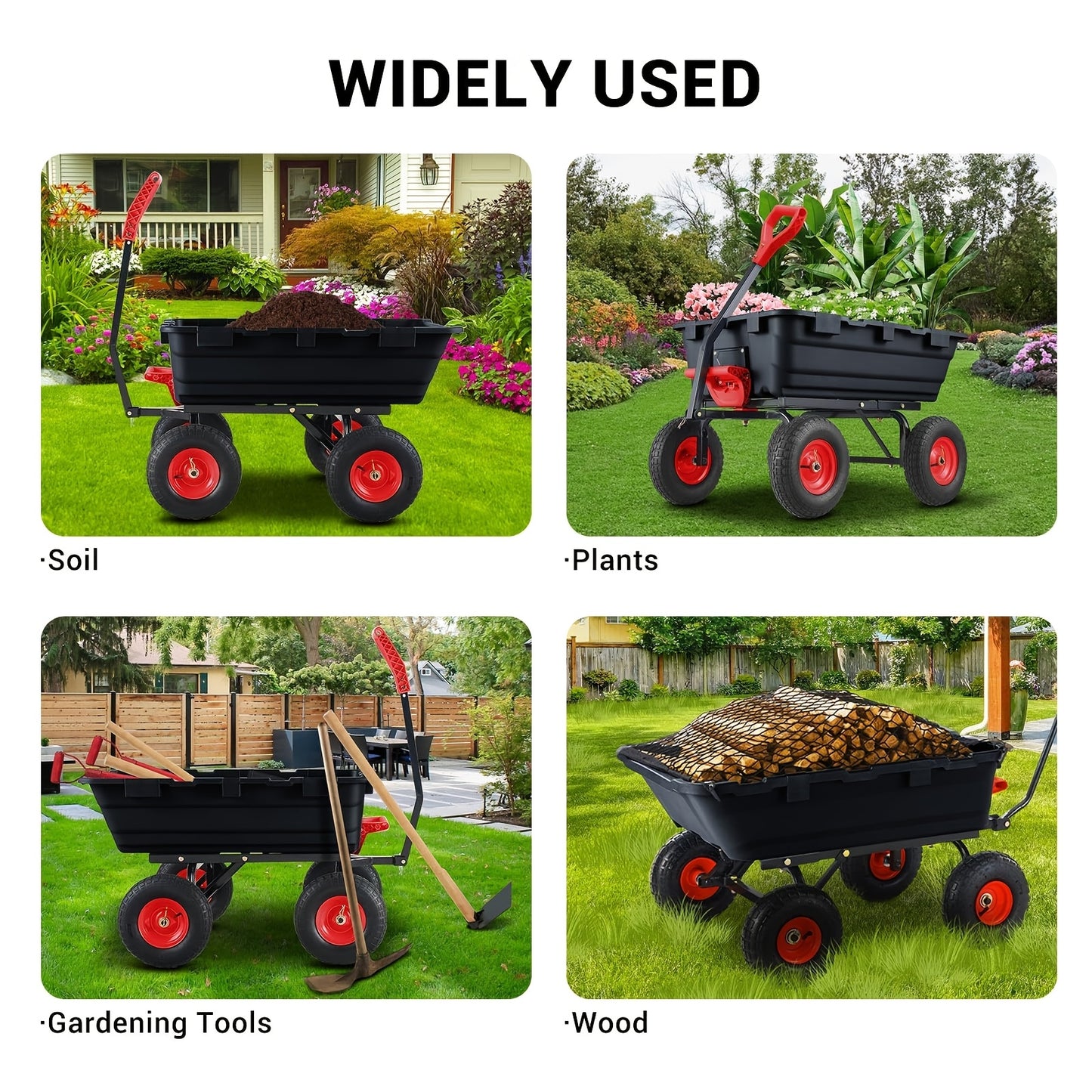 Tuinkar – Kruiwagen – Transportkar – Tuinwagen – Landbouwkar – Draagvermogen 362,87 kg – 180° Draaibare Handgreep – 10-Inch All-Terrain Banden – Stalen Frame – Kunststof Laadbak – Handmatig Gebruik
