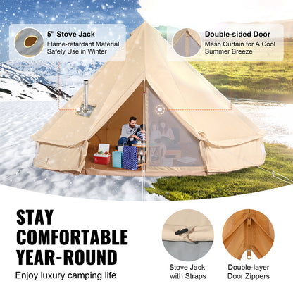 Canvas Belltent – Tipitent – Familietent – Kampeertent – Yurt Tent – 3 Meter Diameter – Ademend TC Canvas – Inclusief Kachelopening voor 4 Personen