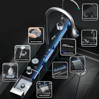 Keukenspoelbak – Spoelbak RVS – Onderbouwspoelbak – Keukensink – Spoeltafel – Gun Grey RVS – Digitale Display – Nano Coating & Rechthoekig Design