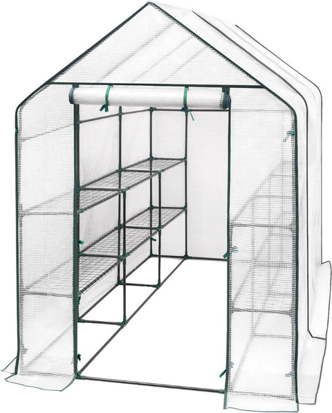 Greenhouse XL - Growing box 18 shelves - Growing box with foil - Garden greenhouse Wall greenhouse UV-resistant - White