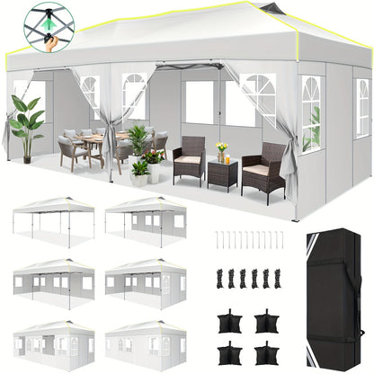 Partytent – Paviljoen – Feesttent – Tuintent – Vouwtent – 3x6 Meter – Oxford Stof – Inklapbaar Met Centrale Klikvergrendeling – 6 Zijwanden – Fluorescerende Strepen – Waterafstotend – Zwart