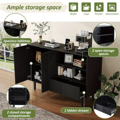 Dressoir – Opbergkast – Buffettafel – TV-meubel – Kast – Mat Zwart – Geometrisch Reliëf – 125x40x86 cm – Stevige Spaanplaat</s>