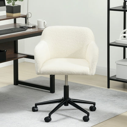 Bureaustoel – Ergonomische Stoel – Draaistoel – Office Chair – Bureaustoelen – 360° Draaibaar – Verstelbare Zithoogte – Crème Wit Fleece Met Schuimvulling – Stevig Metalen Frame