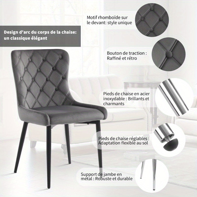 Eetkamerstoelen – Keukenstoelen – Bureaustoelen – Stoelen Met Rugleuning – Velvet Gestoffeerde Stoel 2 Stuks – Ergonomisch Ontwerp – Zwarte Metalen Poten