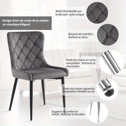 Eetkamerstoelen – Keukenstoelen – Bureaustoelen – Stoelen Met Rugleuning – Velvet Gestoffeerde Stoel 2 Stuks – Ergonomisch Ontwerp – Zwarte Metalen Poten