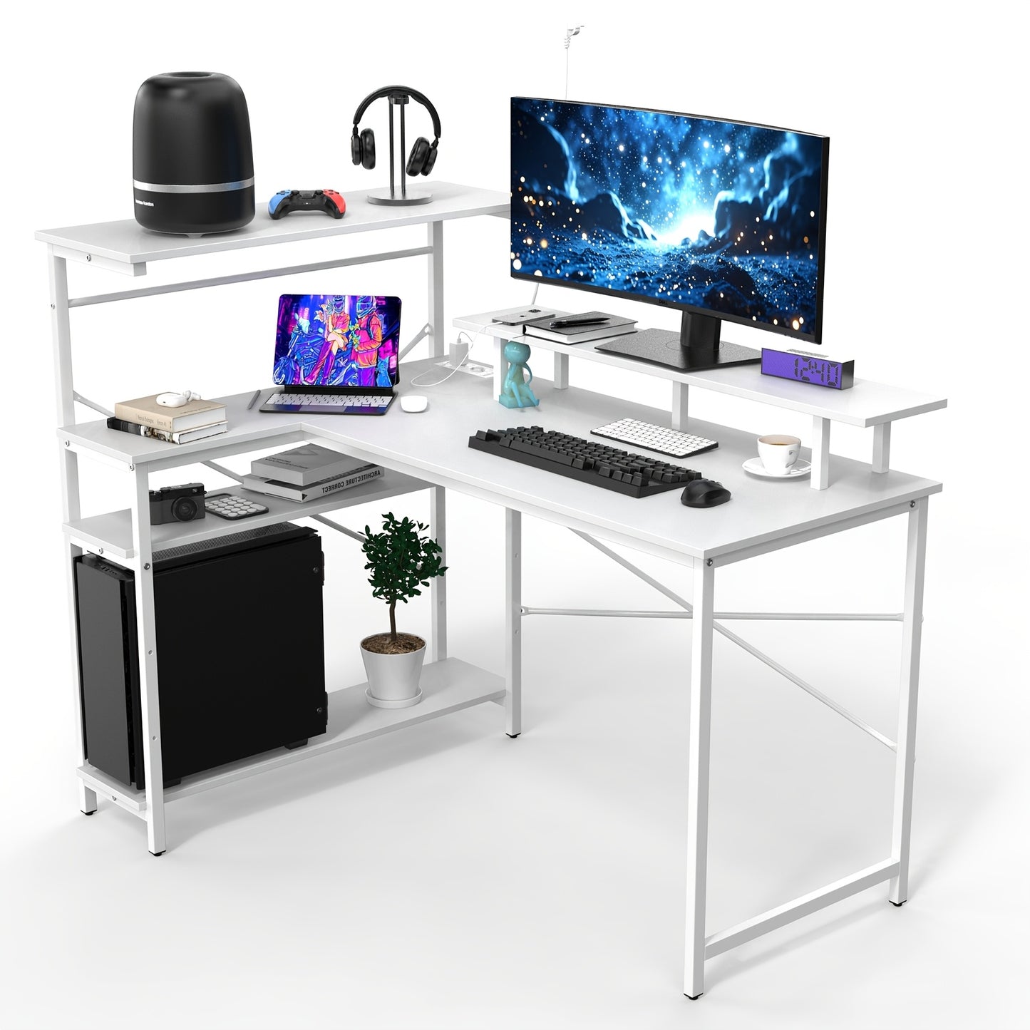 Gaming Bureau – Game Bureau – Gaming Desk – Computerbureau – Hoekbureau – Extra Stevig Metalen Frame – Ruim L-Vormig Ontwerp 160x100x75 cm Met Carbon Fiber Effect