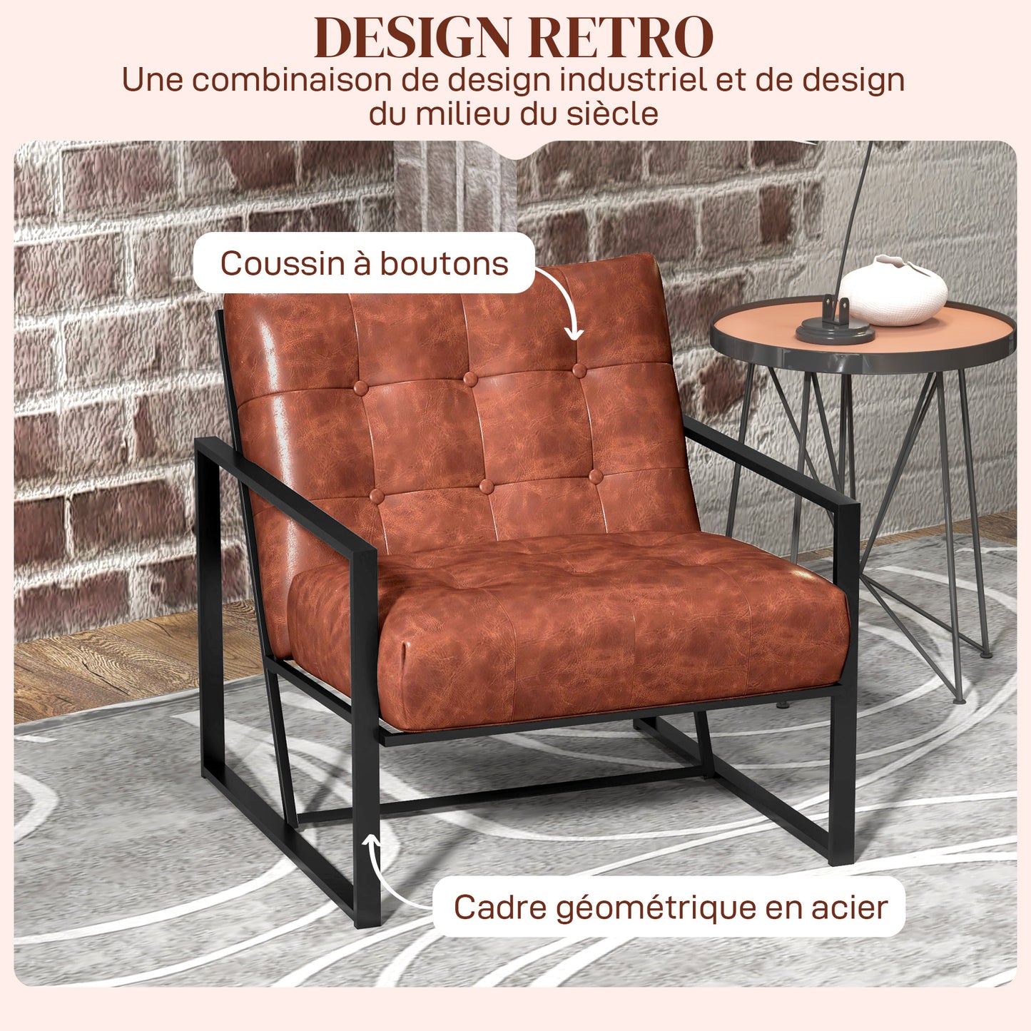 Chesterfield Lounge Chair – Fauteuil – Relaxstoel – Leunstoel – Zithoek Stoel – Rust Rood – Metalen Frame – Comfortabele Schuimvulling