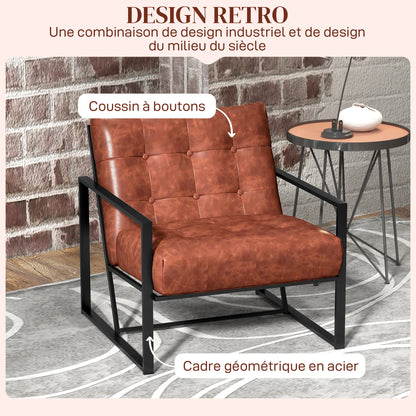 Chesterfield Lounge Chair – Fauteuil – Relaxstoel – Leunstoel – Zithoek Stoel – Rust Rood – Metalen Frame – Comfortabele Schuimvulling