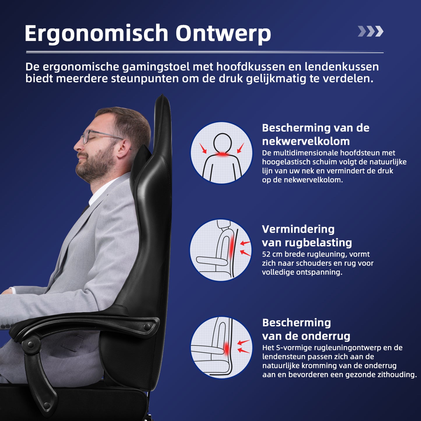 Gaming Chair, Ergonomic, Height-Adjustable, with Footrest, Adjustable Backrest – Ideal for Gaming and Working