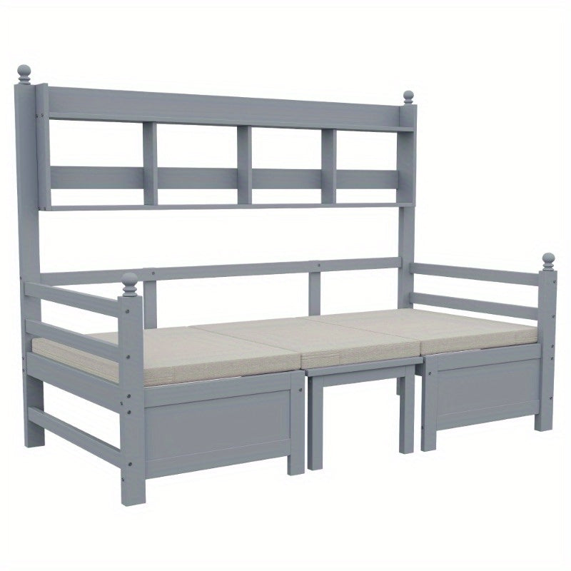 Multifunctionele Slaapbank – Logeerbank – Bedbank – Slaapbed – Studiebank – 200x90 cm – 2-in-1 Ontwerp Met Opbergrek – Comfortabele Grijze Kussens