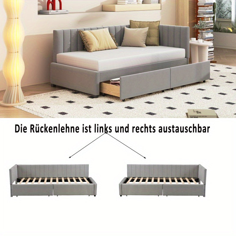 Slaapbank – Bedbank – Logeerbed – Bankbed – Bedbankje – 90x200 cm – Fluwelen Bekleding – Met 2 Grote Opberglades – Stevig Lattenframe – Geen Montage