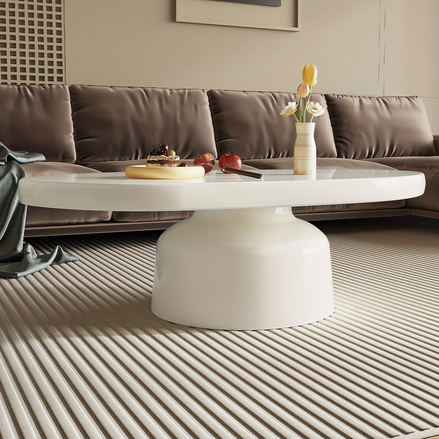 Ovale Salontafel – Moderne Tafel – Coffee Table – Woonkamermeubel – Bijzettafel – Milky White Afwerking – Ruimtebesparend Ontwerp – Duurzaam Hardhout