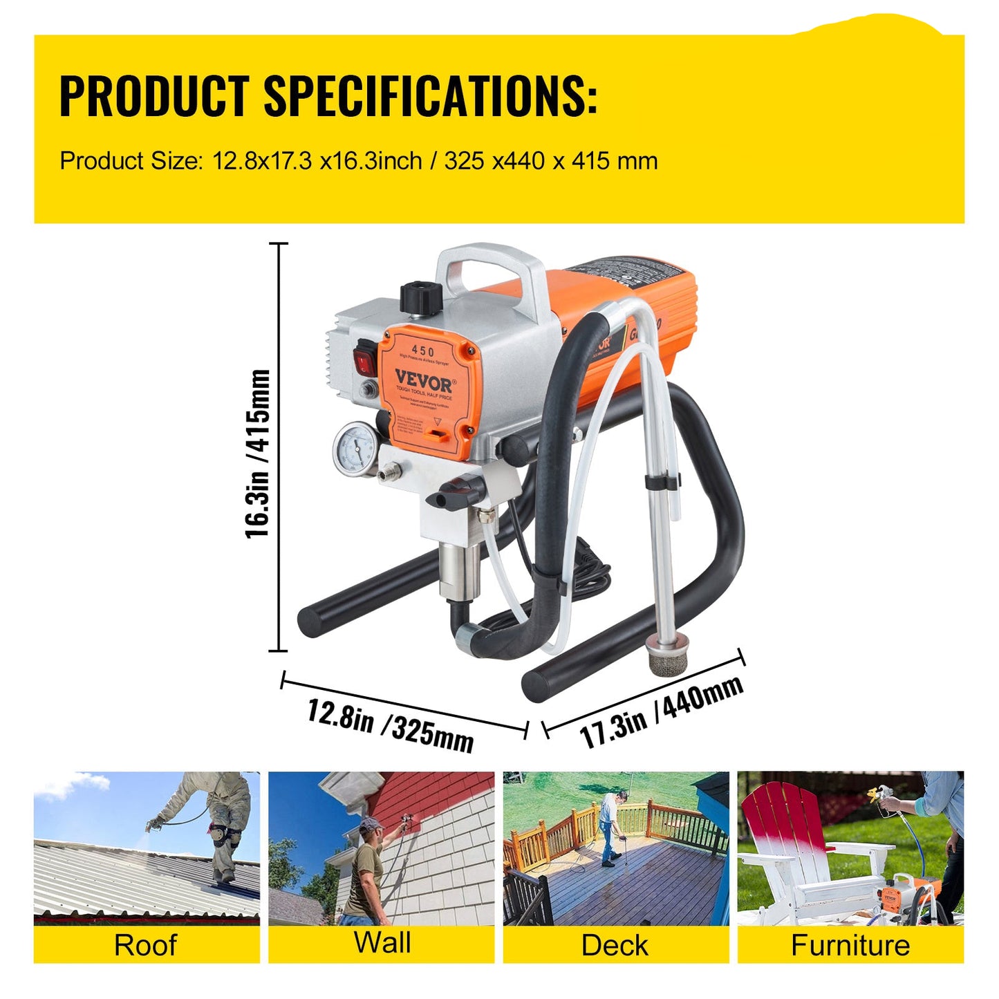 Verfspuit – Verfspuitpistool – Spuitpistool – Verfafzuiging – Airless Systeem – 600W Borstelloze Motor – Carbonstaal Behuizing