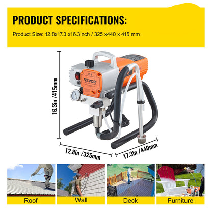 Verfspuit – Verfspuitpistool – Spuitpistool – Verfafzuiging – Airless Systeem – 600W Borstelloze Motor – Carbonstaal Behuizing