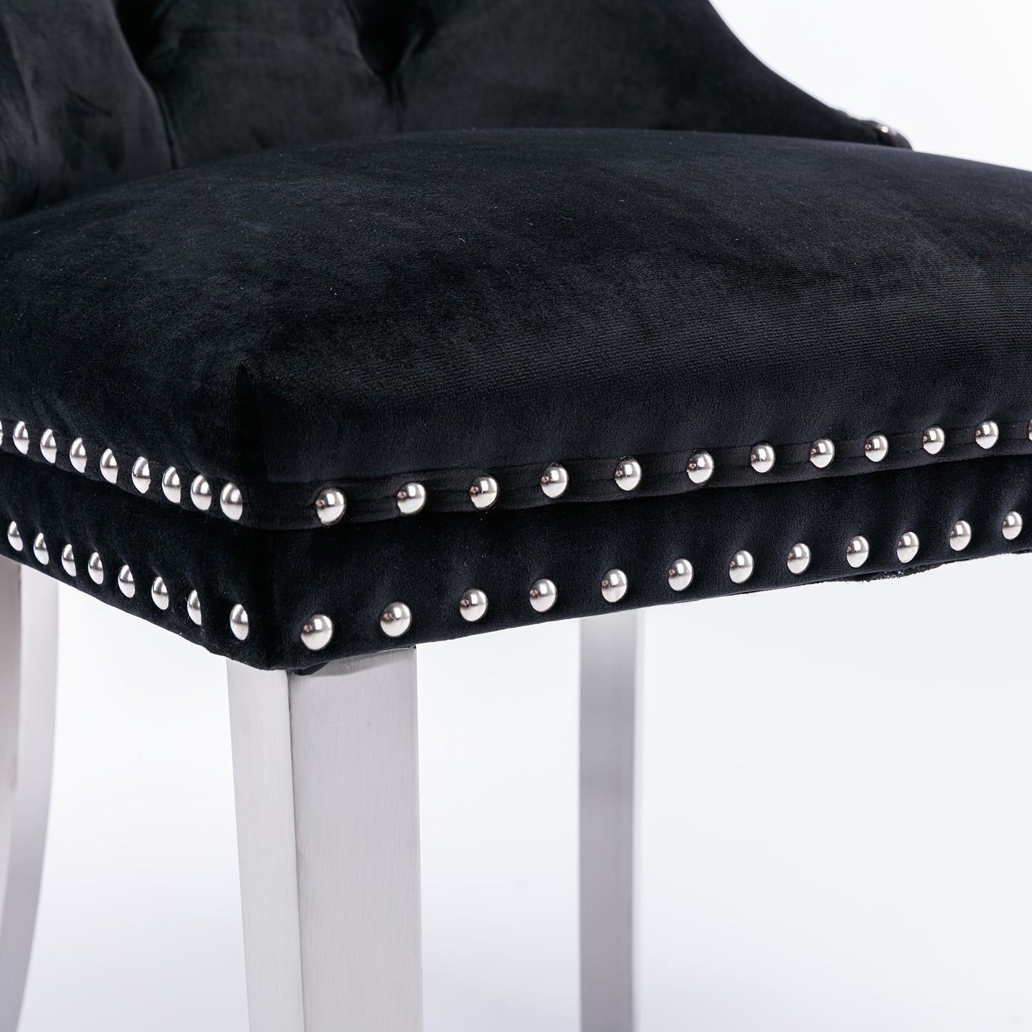 Set of 2 Modern Luxury Tufted Dining Chairs - Solid Wood Frame with Black Velvet Upholstery, Chrome Legs & Nailhead Trim, Plush Cushioned Seats with High Backrest & Curved Arms - Heavy-Duty Contemporary Design for Elegant Din