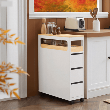 Badkamerkast – Badkamermeubel – Opbergkast – Kolomkast – Ladekast – Compact 65x23x82 cm – MDF Met Bamboe Blad