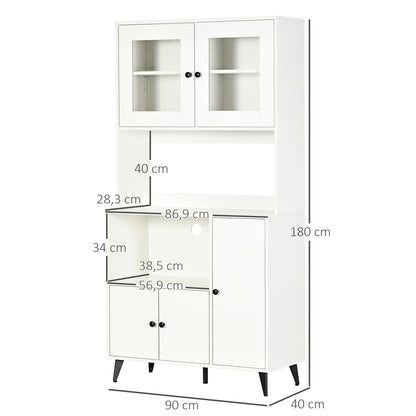 Keukenkast – Buffetkast – Opbergkast – Magnetronkast – Staande Kast – Wit – Verstelbare Planken – 90x40x180 cm