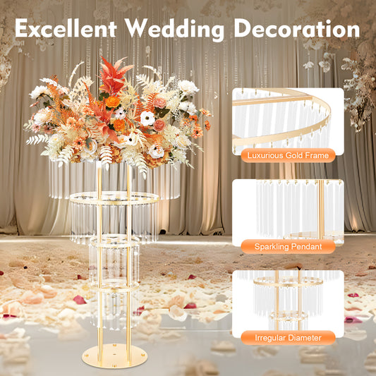 Round Pedestal for Wedding Flowers Adorned with Golden And Crystals