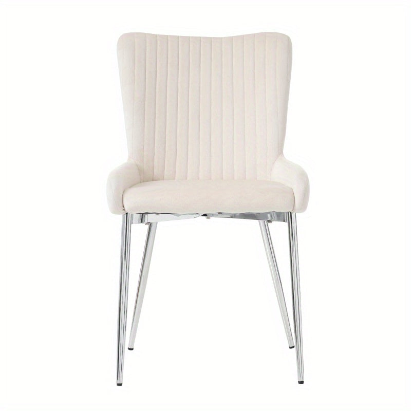 Velvet Stoel – Eetkamerstoel – Lounge Stoel – Woonkamerstoel – Bureau Stoel – Set Van 6 – Zachte Beige Fluweel Bekleding – Stevige Zilverkleurige Metalen Poten