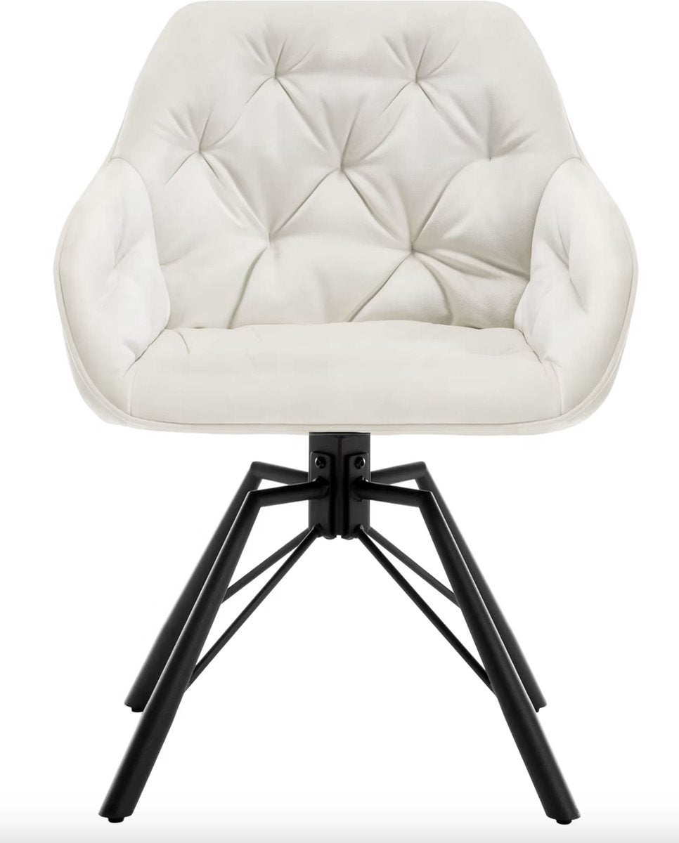 Eetkamerstoel - Set van 2 stoelen - Fluweel eetkamer stoel - Eettafel stoel - Fauteuil - Draaibaar - Velvet - Metalen poot - Wit/Cream