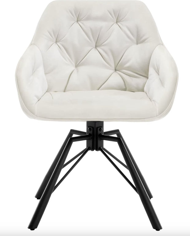 Eetkamerstoel - Set van 2 stoelen - Fluweel eetkamer stoel - Eettafel stoel - Fauteuil - Draaibaar - Velvet - Metalen poot - Wit/Cream