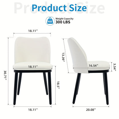 Set of 2 Modern White Dining Chairs with Black Legs - Sturdy Non-Wood Construction, Ergonomic Backrest & Seat, Easy Assembly, Space-Saving Design for Kitchen, Restaurant, Cafe, Home - Contemporary Minimalist Style, Durable Co
