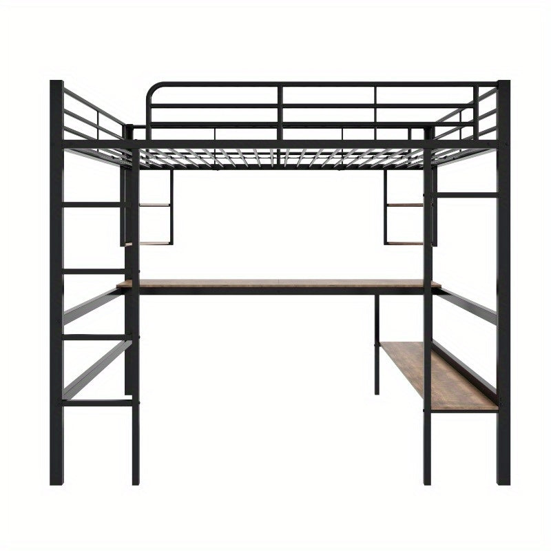 Hoogslaper – Metalen Bed – Stapelbed – Loftbed – Werkplek Bed – Ingebouwd Bureau – Opbergrekken – Stevige IJzeren Constructie – Ruimtebesparend Ontwerp