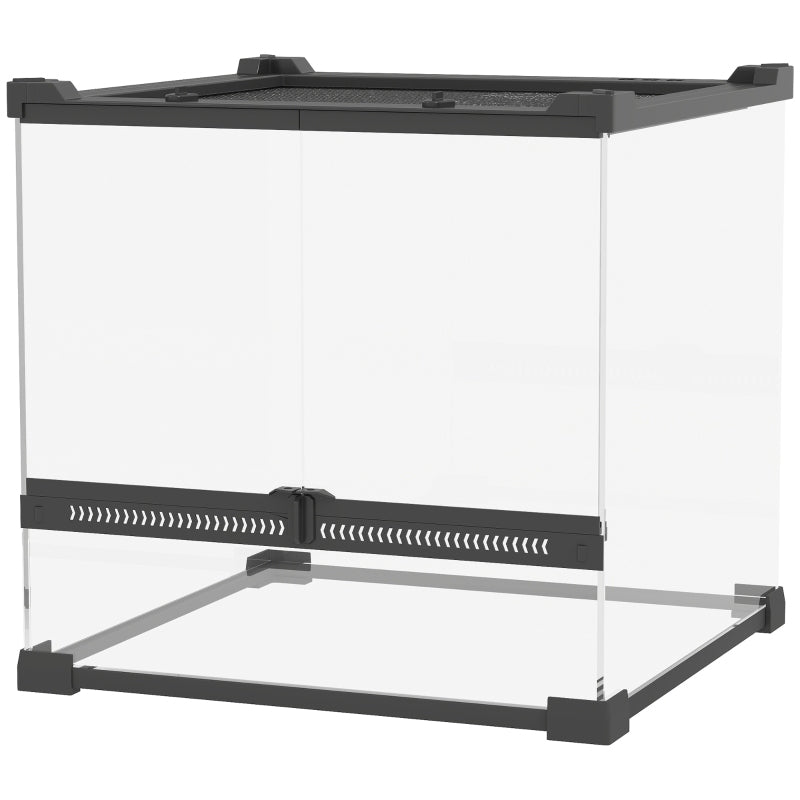 Terrarium – Reptielenverblijf – Vivarium – Dierenkooi – Glazen Terrarium – Zwart – Dubbele Voordeuren Met Knopslot – Verhoogde Bodem Voor Verwarming