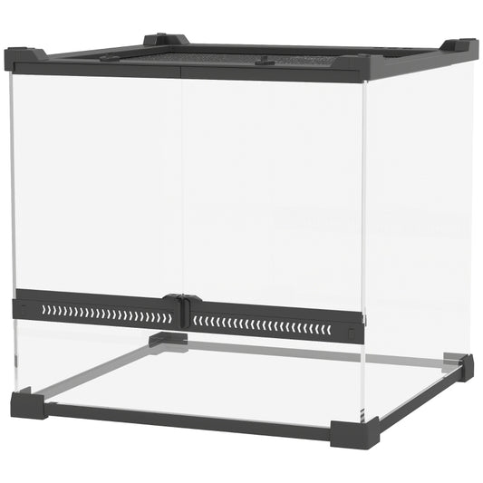 Terrarium – Reptielenverblijf – Vivarium – Dierenkooi – Glazen Terrarium – Zwart – Dubbele Voordeuren Met Knopslot – Verhoogde Bodem Voor Verwarming