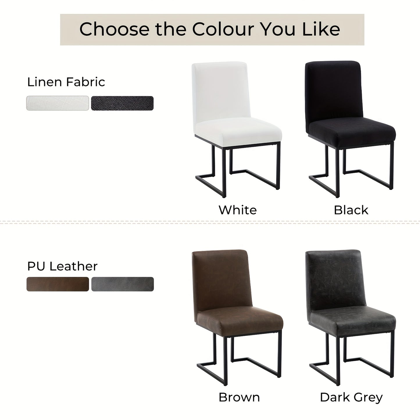 Eetkamerstoel – Stoel – Kuipstoel – Keukenstoel – Zithoekstoel – Set van 2 – Modern design – Gestoffeerde zitting met matte zwarte metalen frame